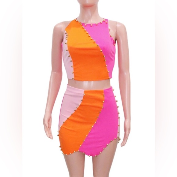 3 for $99  New Women Skirt Set Contrast Color Patchwork beading embellishment - Picture 2 of 3